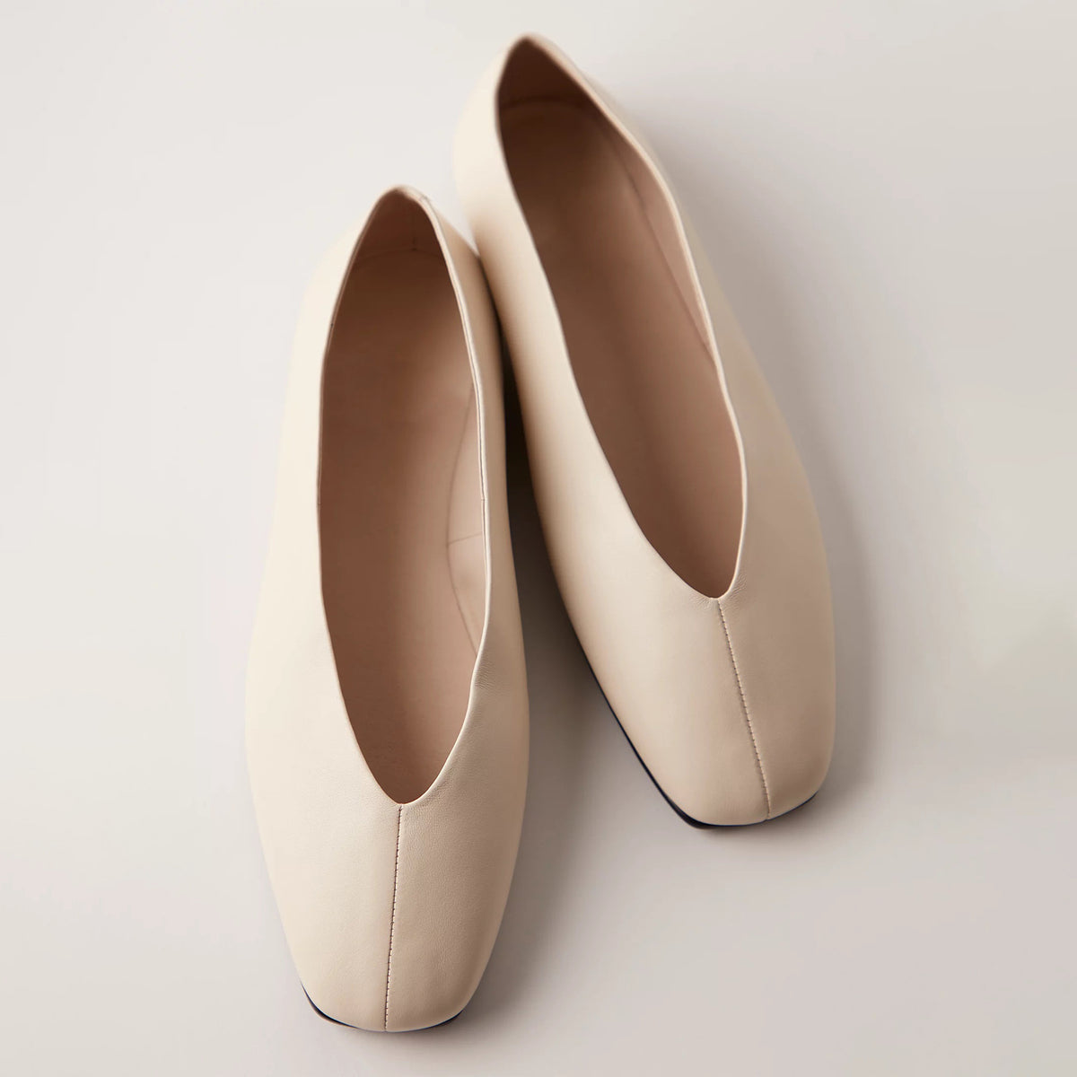 Vegan Leather Square-Toe Slip-On Ballet Flats - Ivory