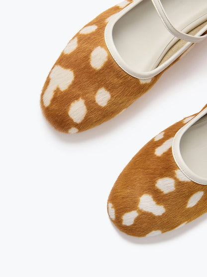 Chic Square-Toe Mary Jane Slip-On Ballet Flats - Deer Pattern