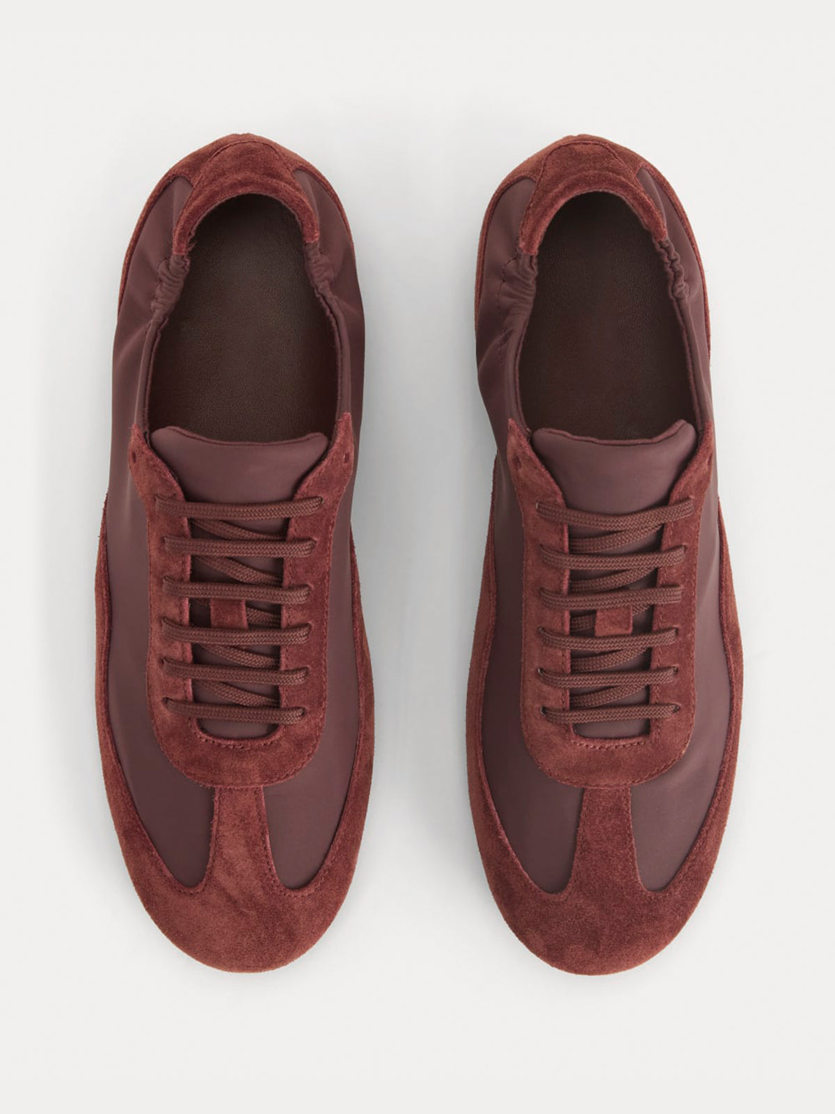 Burgundy Faux Suede And Cloth Round-Toe Lace-Up Ballet Sneakers