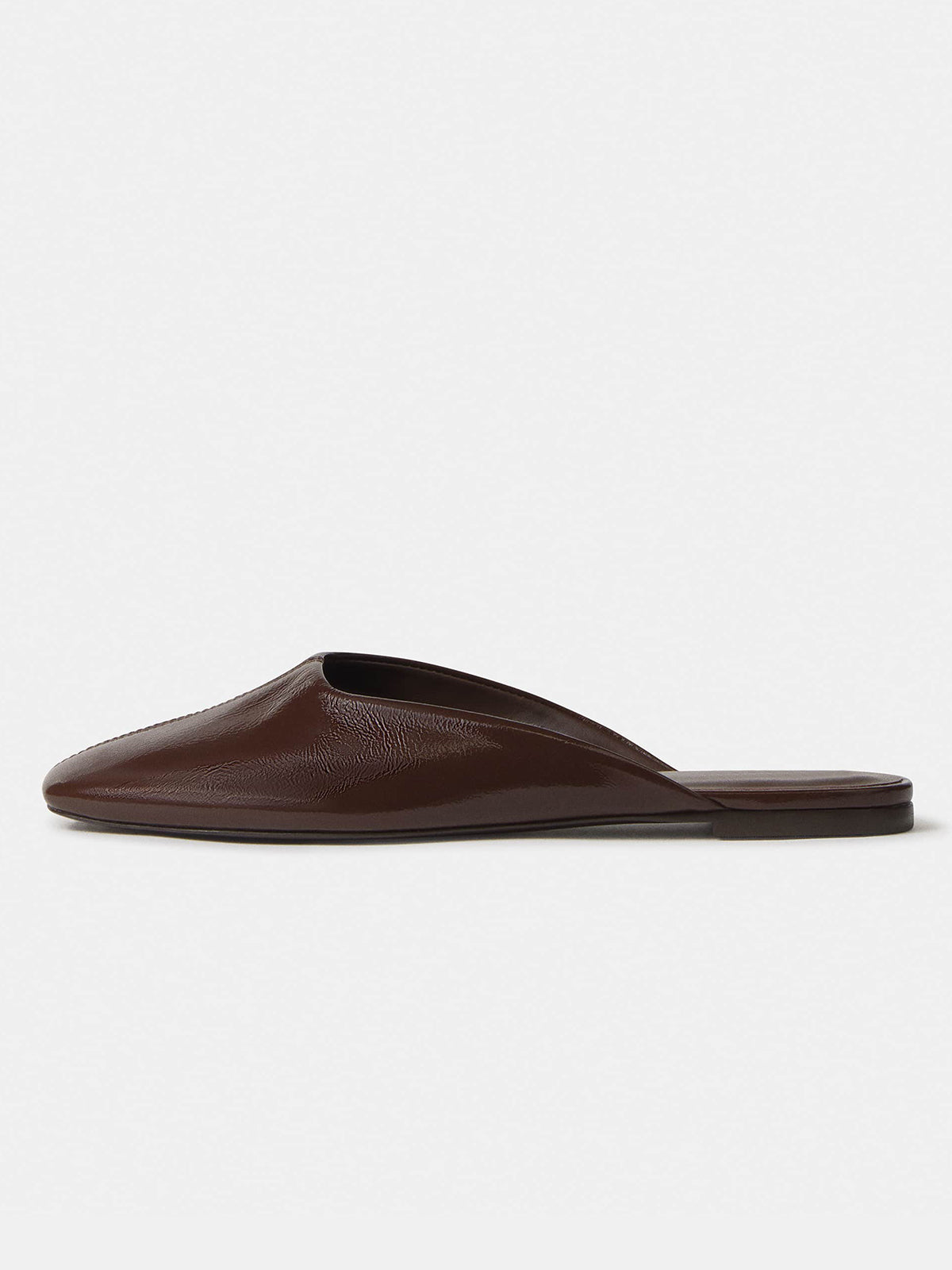 Patent Coffee Square-Toe Backless Slip-On Flat Mules