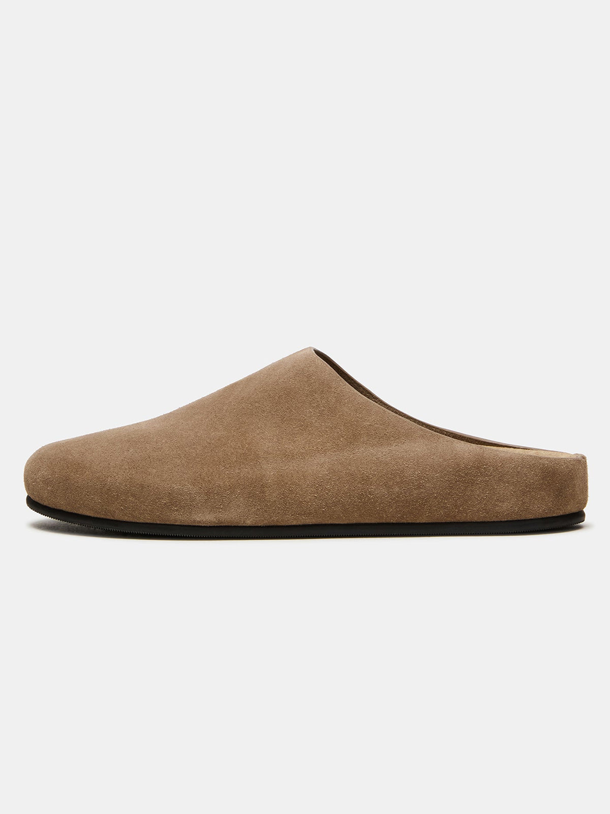 Taupe Faux Suede Round-Toe Slip-On Flats Slide