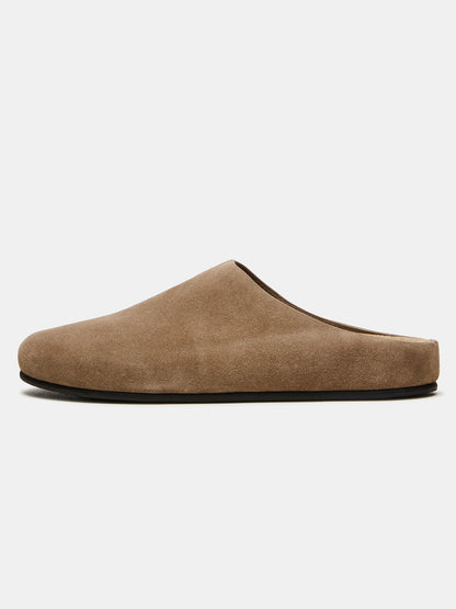 Taupe Faux Suede Round-Toe Slip-On Flats Slide