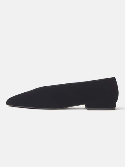 Black Velvet Pointed-Toe Slip-On Ballet Flats