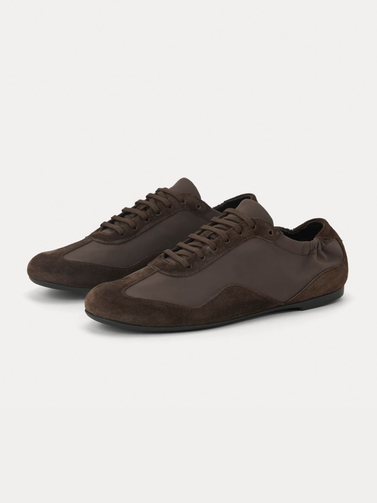 Green Faux Suede And Cloth Round-Toe Lace-Up Ballet Sneakers