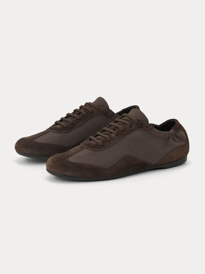 Green Faux Suede And Cloth Round-Toe Lace-Up Ballet Sneakers