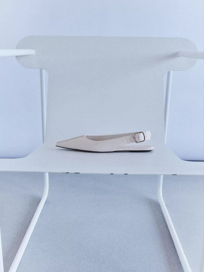 Ivory Pointed-Toe Buckle Back Strap Chic Flats