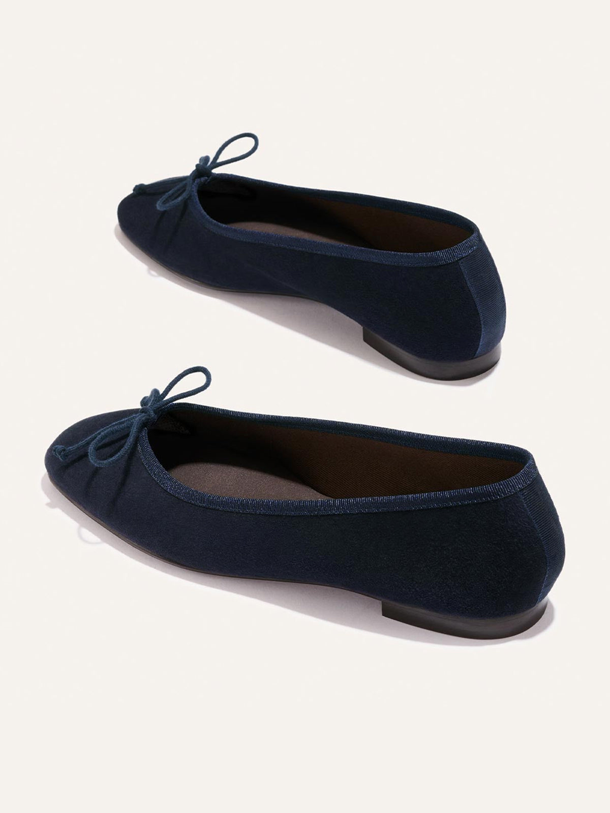 Front Bow Square-Toe Slip-On Chic Ballet Flats - Indigo Faux Suede
