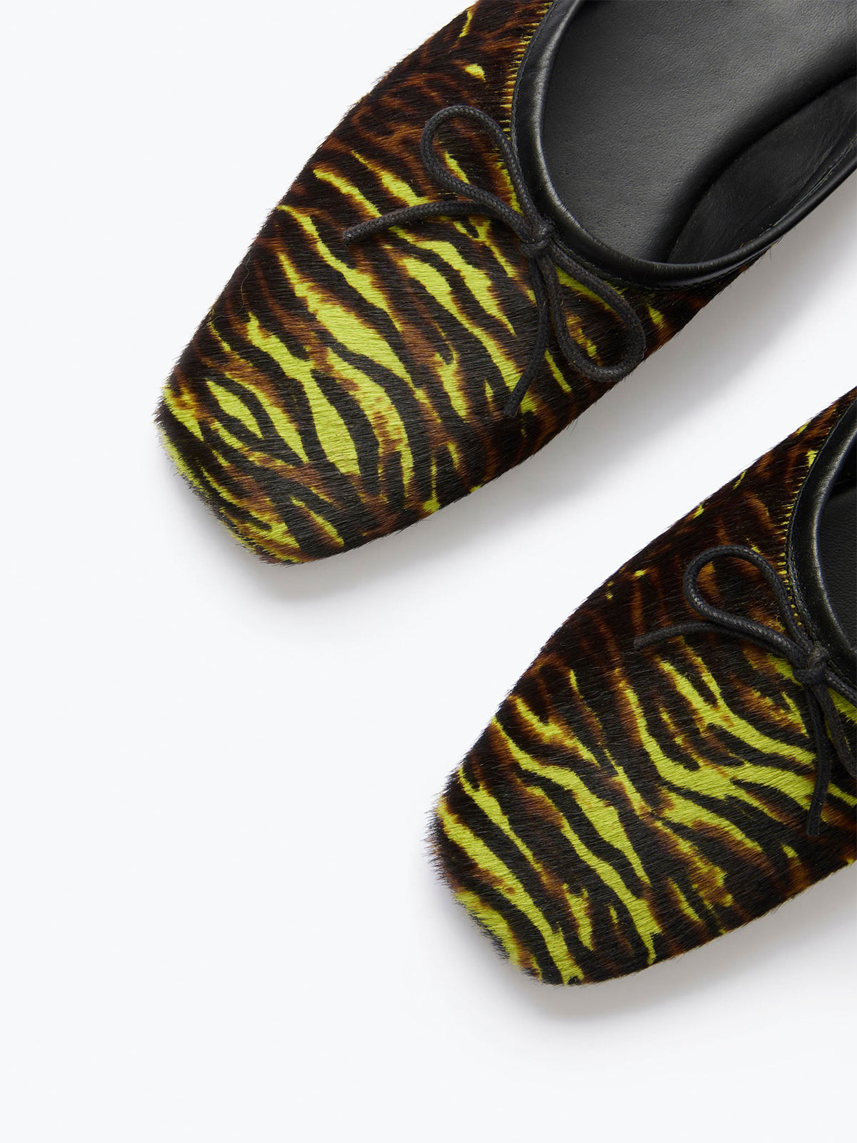 Vegan Leather Square-Toe Front Bow Slip-On Backless Flats - Tiger Pattern