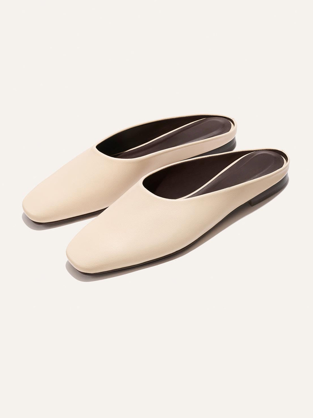 Backless Square-Toe Slip-On Chic Flats - Bone