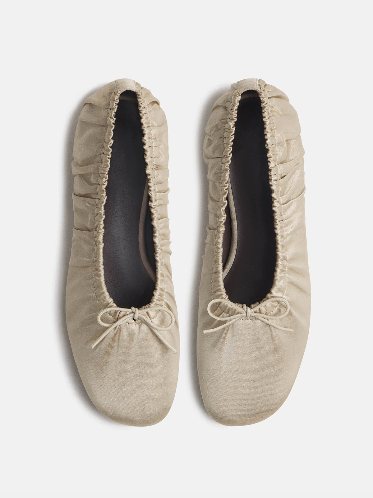 Gray Satin Square-Toe Ruching And Front Bow Ballet Flats