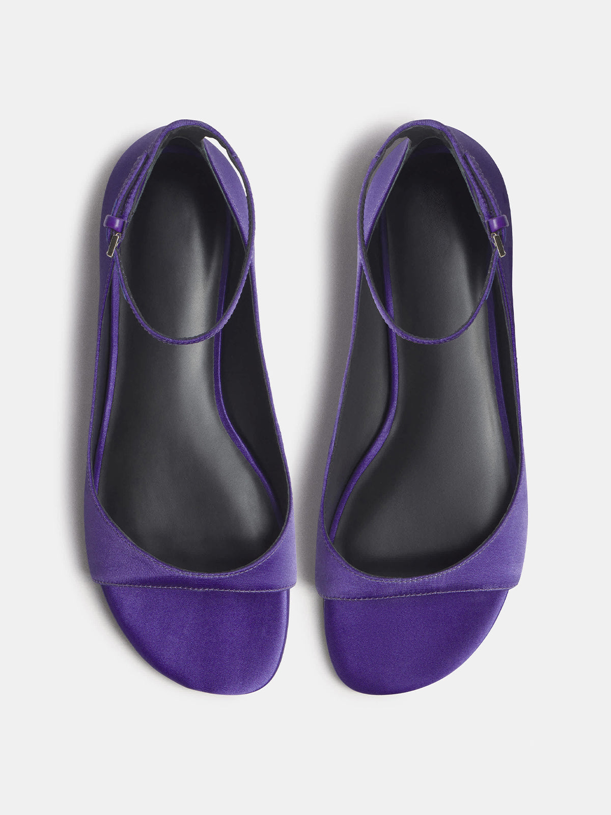 Purple Satin Square-Toe Buckle Ankle Strap Flats Sandals