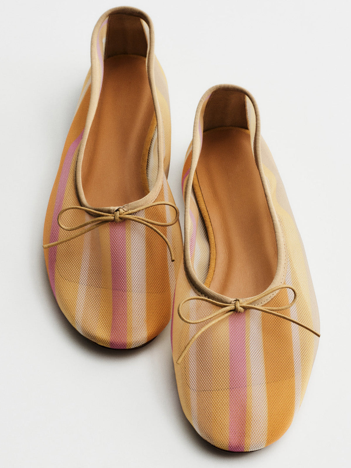 Sunset Mesh Round-Toe Simple Chic Ballet Flats With Front Bow
