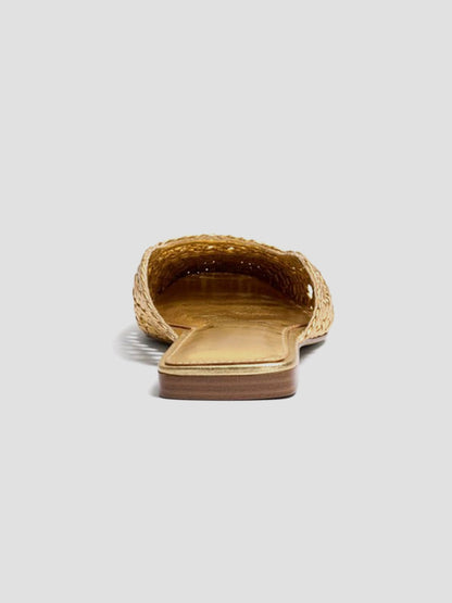 Woven Vegan Leather Square-Toe Cutout Backless Flats - Metallic Gold