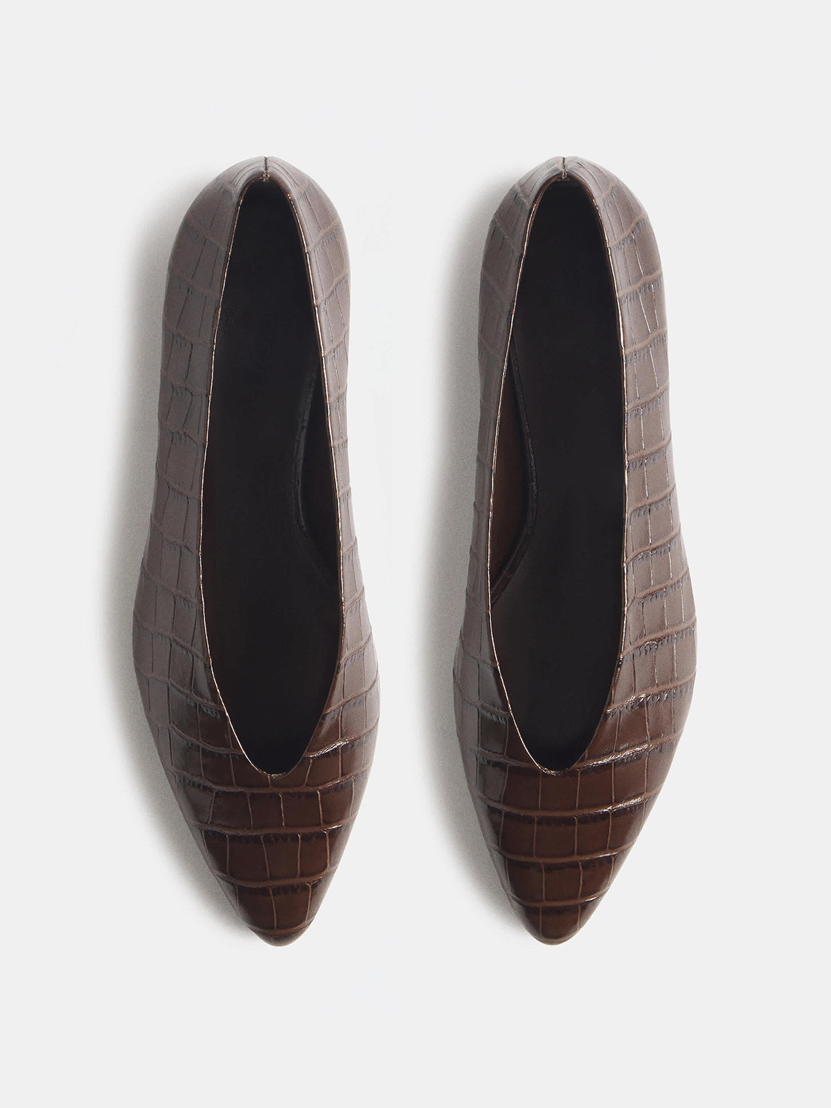 Chocolate Crocodile Pattern Pointed-Toe Slip-On Simple Ballet Flats