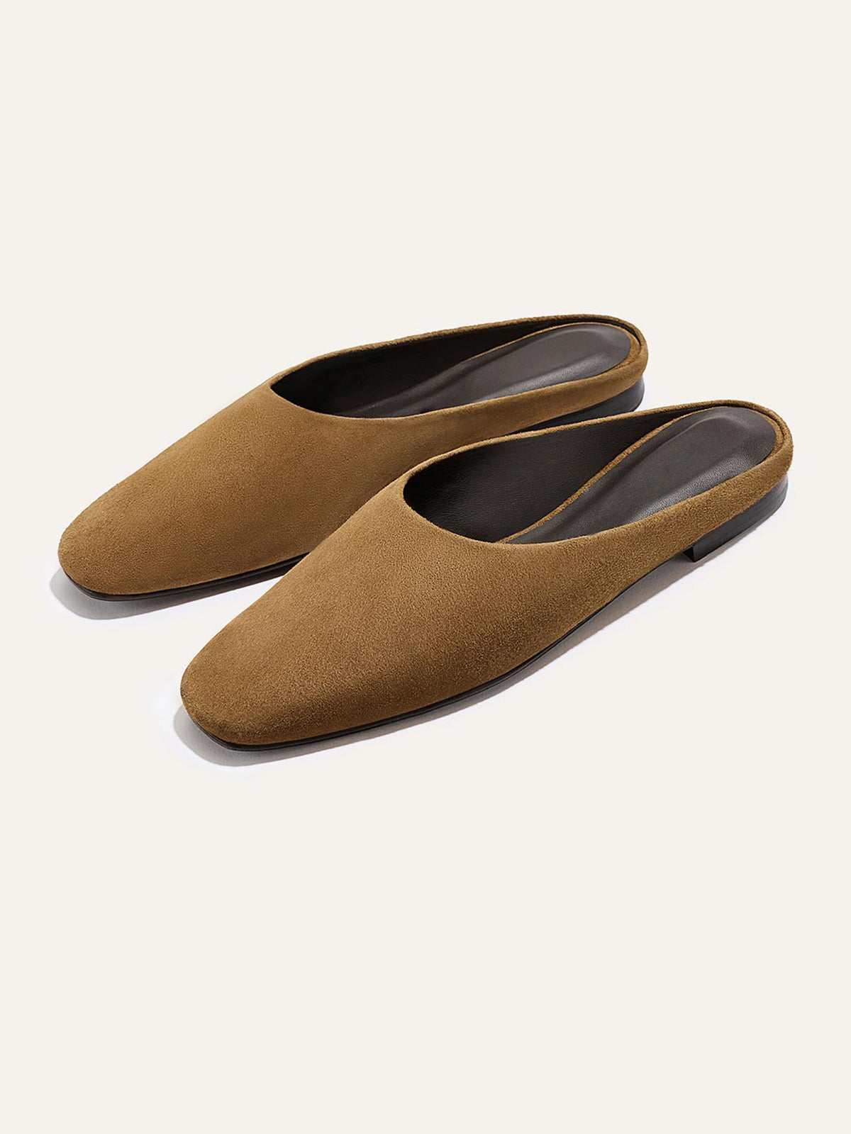 Backless Square-Toe Slip-On Chic Flats - Dark Tan Faux Suede