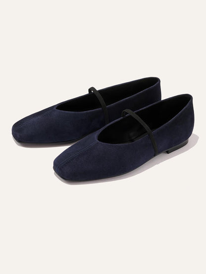 Mary Jane Square-Toe Slip-On Chic Ballet Flats - Indigo Faux Suede