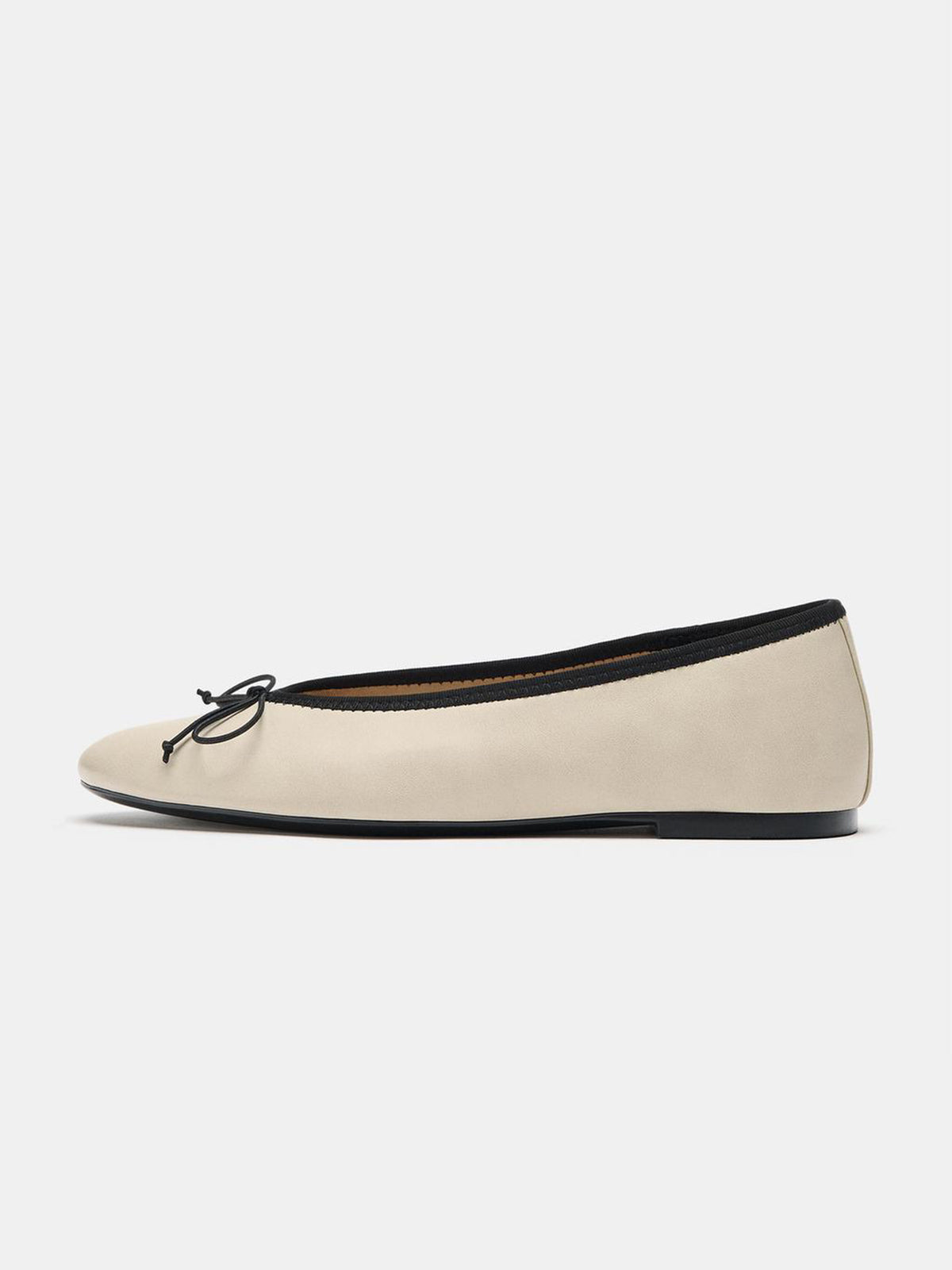 Cream Square-Toe Chic Front Bow Slip-On Classic Ballet Flats