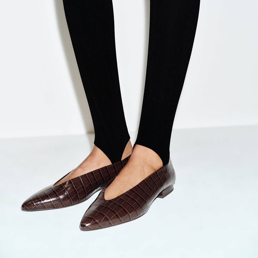 Chic Slip-On Pointed-Toe Simple Ballet Flats - Chocolate Stone Pattern
