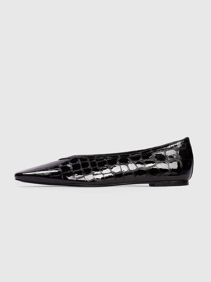 Black Stone Pattern Vegan Leather Square-Toe Sleek Chic Ballet Flats