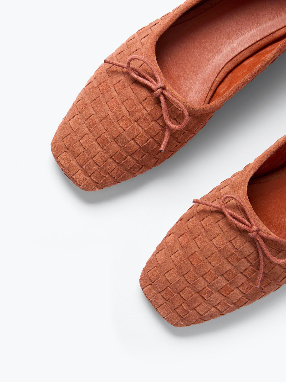Woven Faux Suede Square-Toe Front Bow Slip-On Ballet Flats - Rosewood