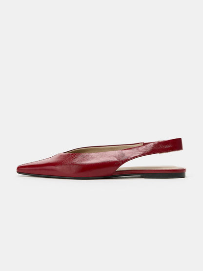 Red Pointed-Toe Slingback Sleek Flats