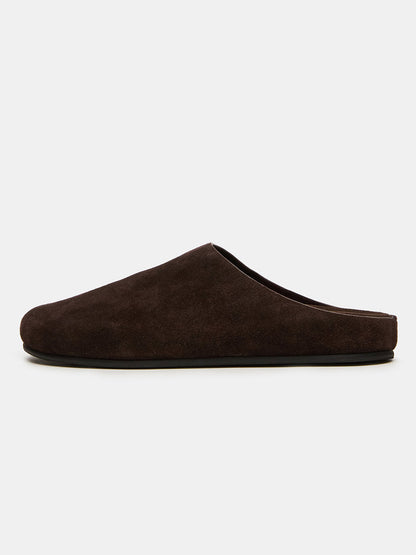 Brown Faux Suede Round-Toe Slip-On Flats Slide