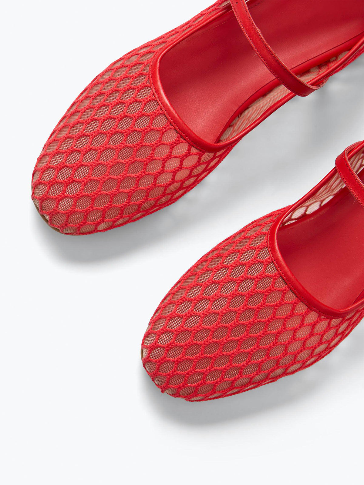 Chic Square-Toe Mary Jane Slip-On Ballet Flats - Red Mesh