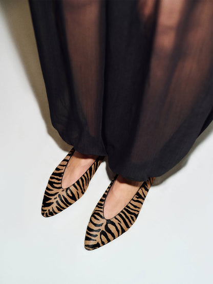 Zebra Pattern Pointed-Toe Slip-On Simple Ballet Flats