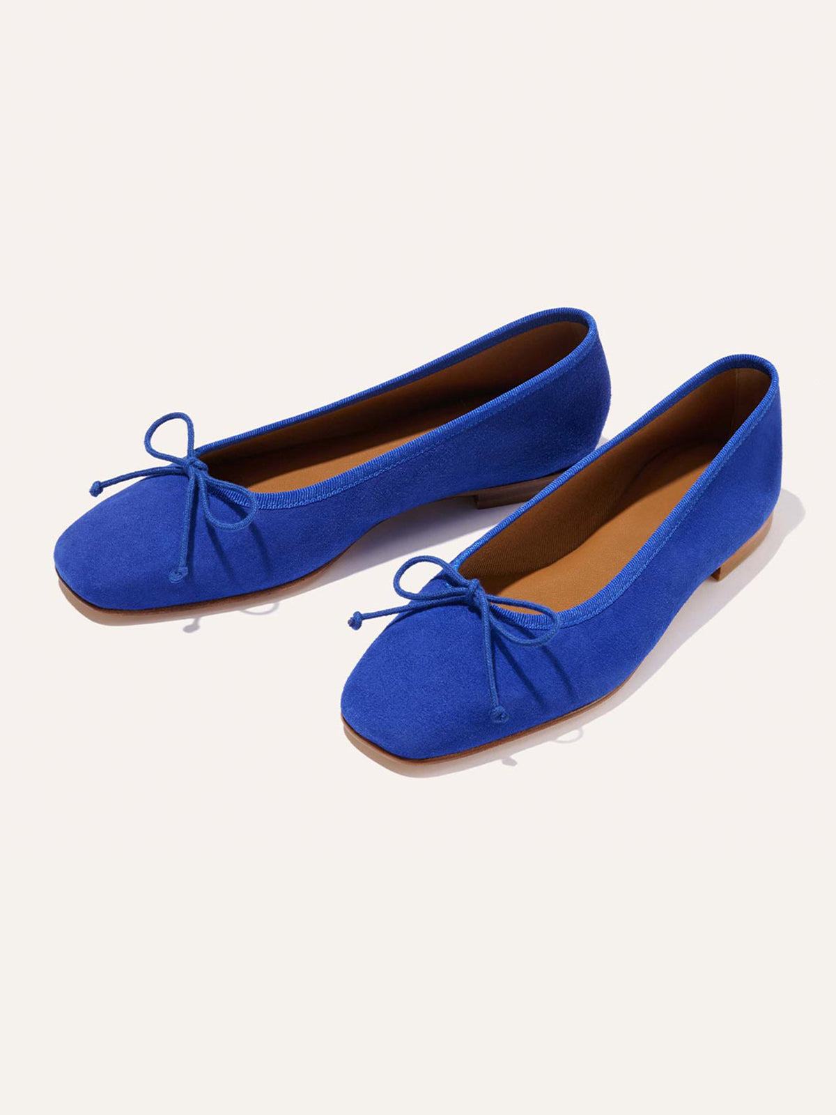 Front Bow Square-Toe Slip-On Chic Ballet Flats - Blue Faux Suede