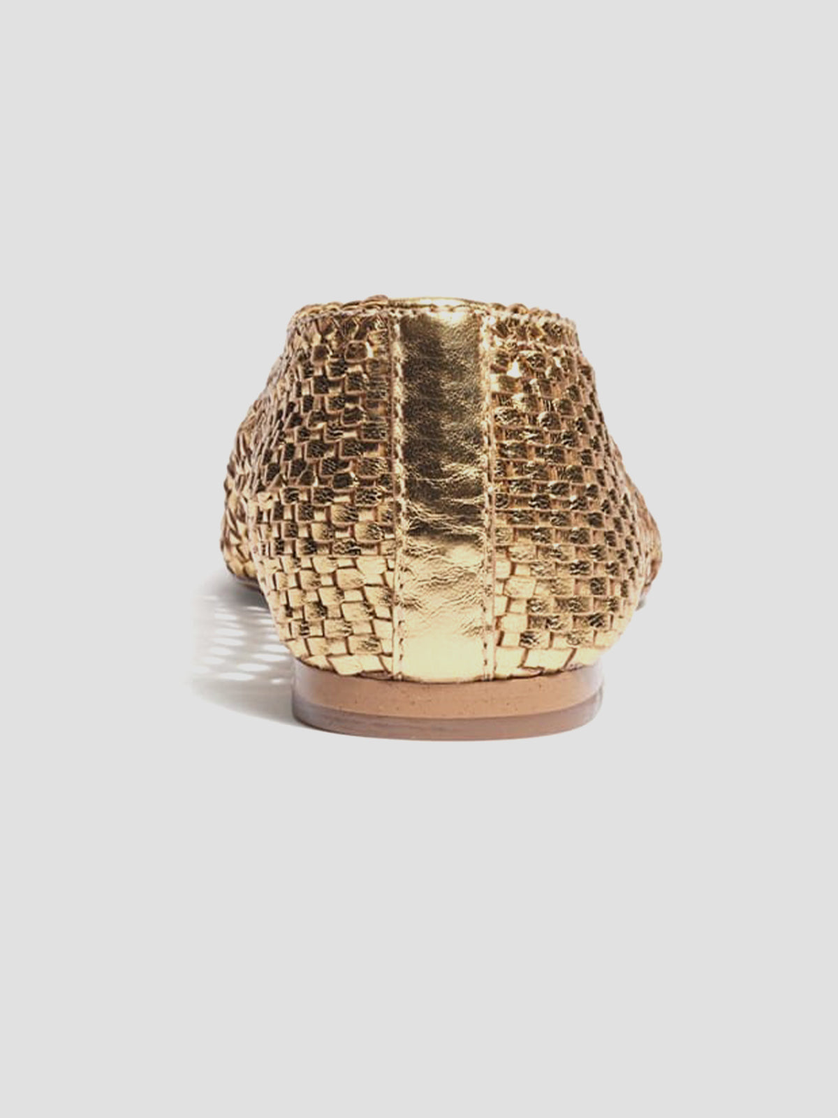 Metallic Gold Woven Vegan Leather Pointed-Toe Cutout Slip-On Flats
