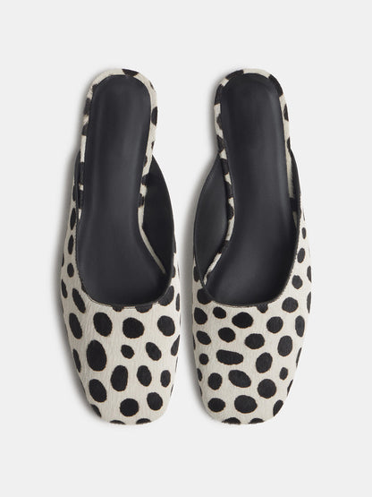 Cow Pattern Pony Hair Vegan Leather Square-Toe Backless Slip-On Flat Mules
