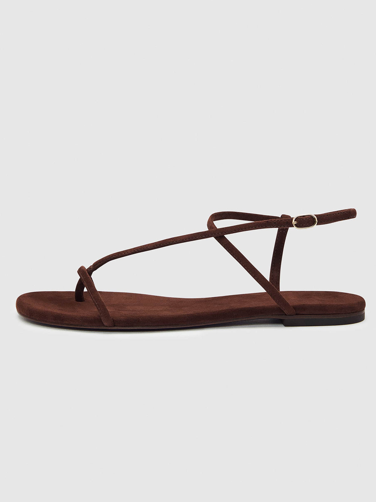 Coffee Faux Suede Square-Toe Back And Ankle Strap Flats Sandals