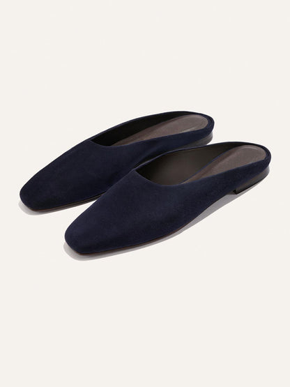 Backless Square-Toe Slip-On Chic Flats - Indigo Faux Suede