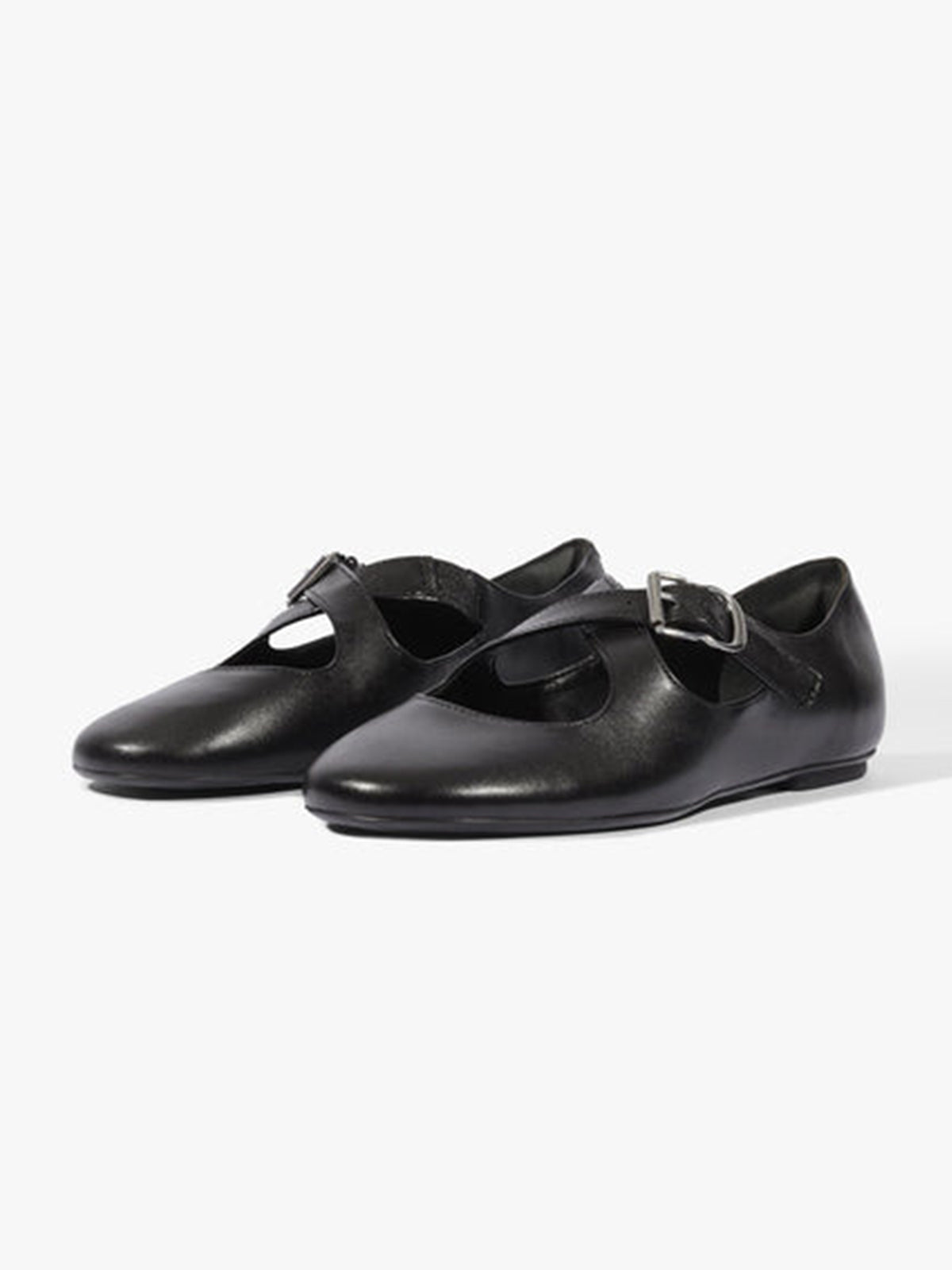 Black Square-Toe Chic Crossed Strap With Buckle Slip-On Flats