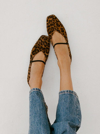 Mary Jane Square-Toe Slip-On Chic Ballet Flats - Leopard Faux Suede