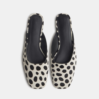 Slip-On Square-Toe Backless Mules Flats - Black And White