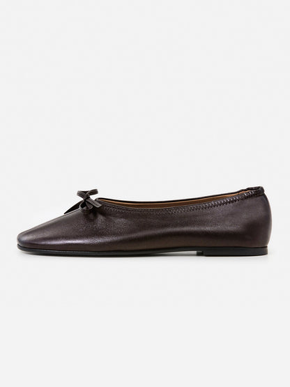 Chocolate Classic Square-Toe Front Bow Simple Ballet Flats