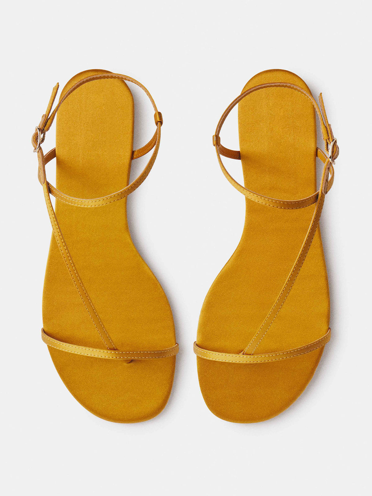 Honey Satin Square-Toe Back And Ankle Strap Flats Sandals