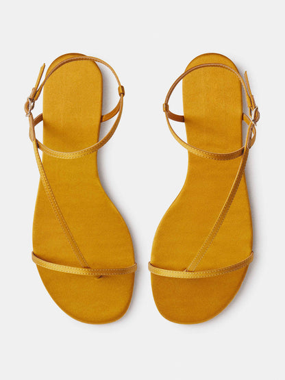 Honey Satin Square-Toe Back And Ankle Strap Flats Sandals