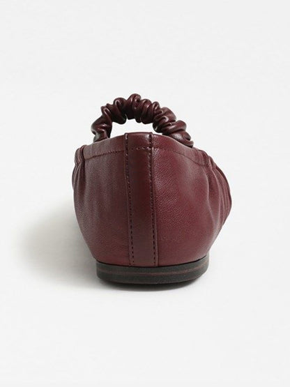 Burgundy Square-Toe Elastic Mary Jane Classic Ballet Flats