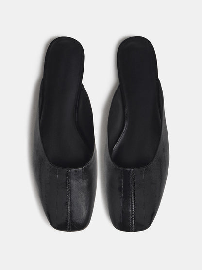 Black Eel Pattern Square-Toe Backless Slip-On Flat Mules