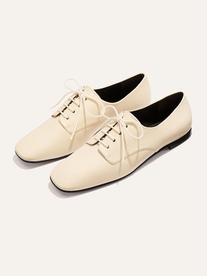 Bone Square-Toe Chic Lace-Up Slip-On Sporty Flats
