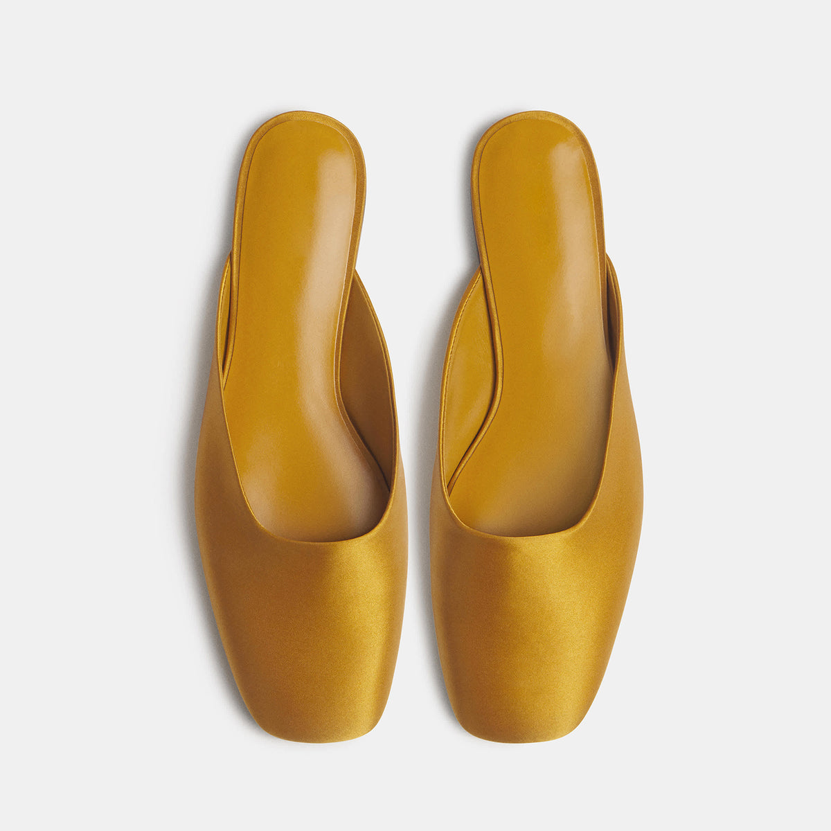 Slip-On Square-Toe Backless Mules Flats - Honey Satin