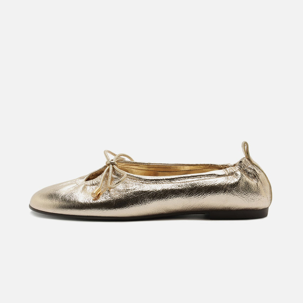 Metallic Gold Round-Toe Front Strap Fashion Slip-On Ballet Flats
