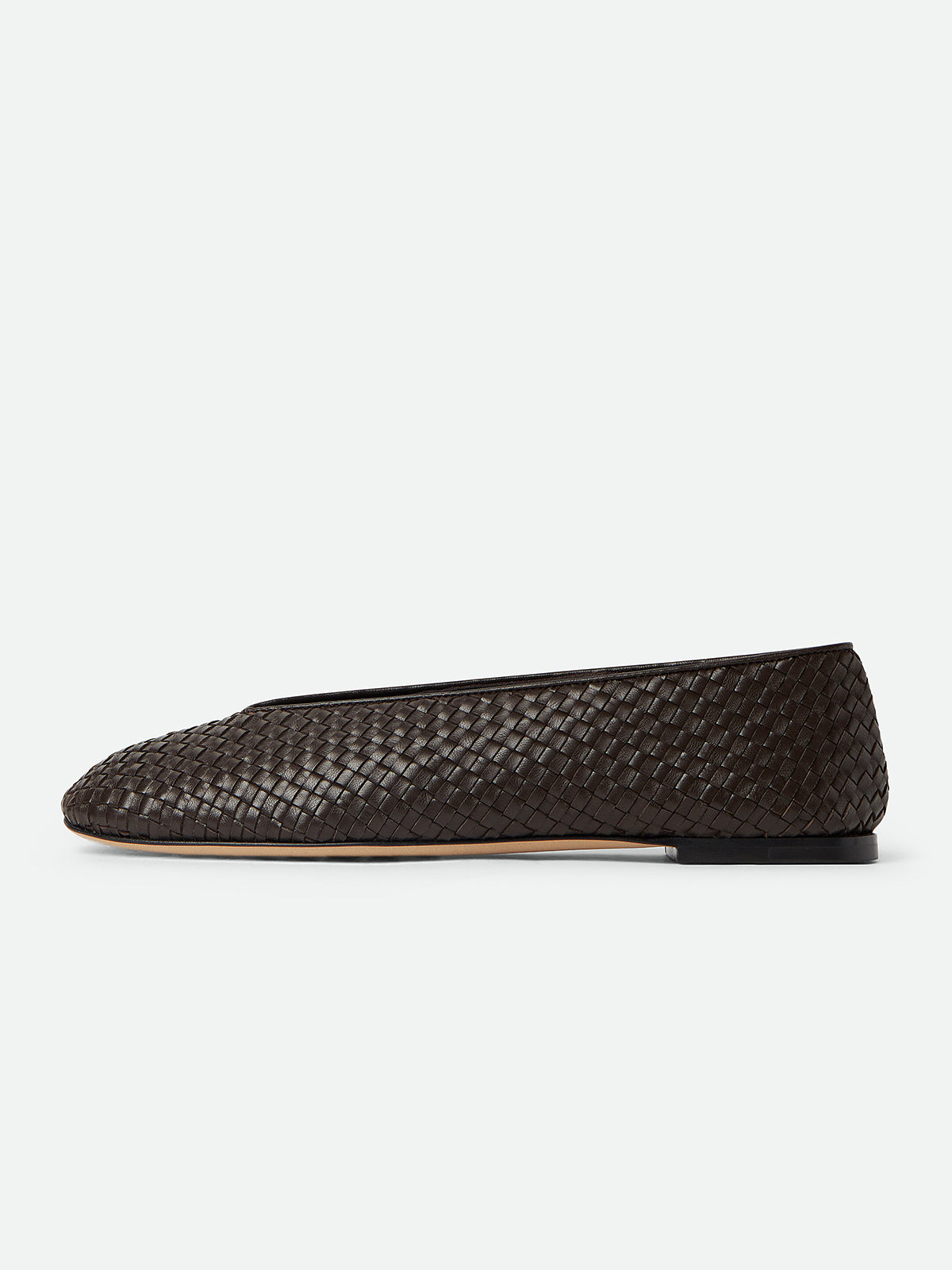 Chocolate Woven Vegan Leather Round-Toe Slip-On Ballet Flats