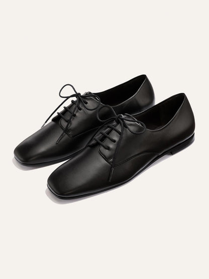 Black Square-Toe Chic Lace-Up Slip-On Sporty Flats