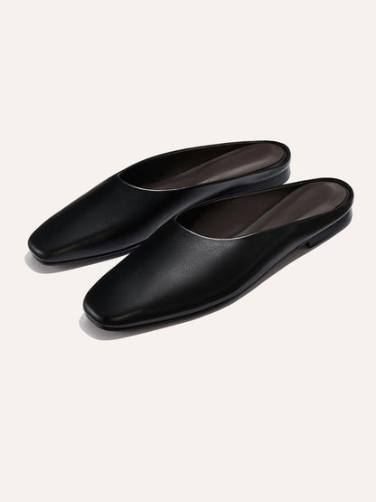 Backless Square-Toe Slip-On Chic Flats - Black