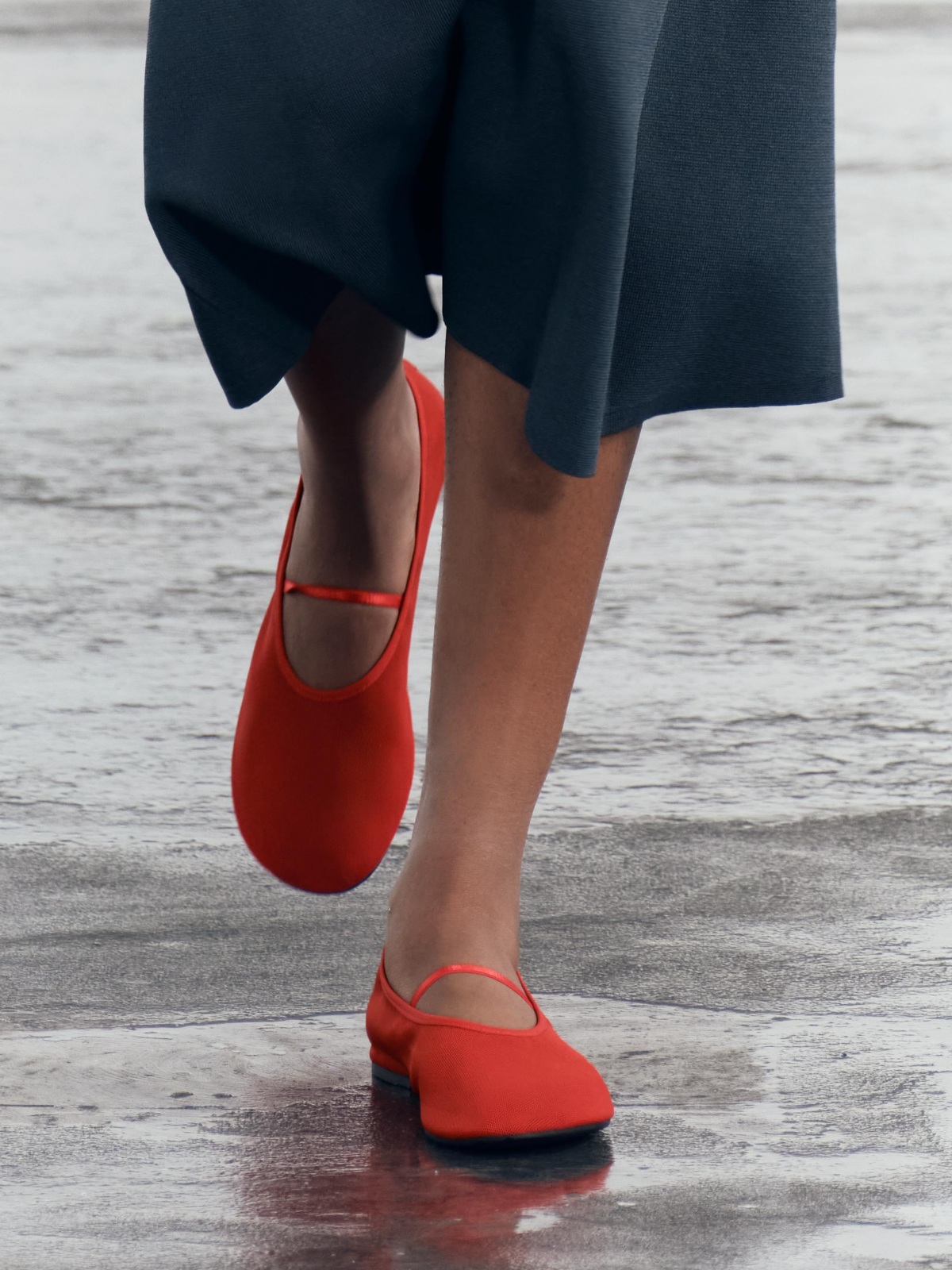 Cute Red Semi-Transparent Mesh Round-Toe Mary-Jane Ballet Flats