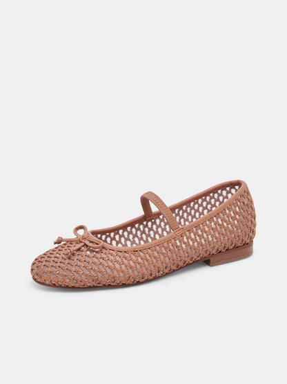 Cider Raffia Woven Bow Ballet Flats Round-Toe Boho Mary Janes