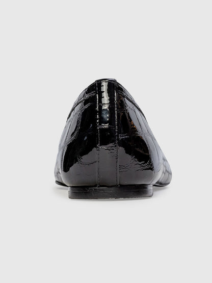 Black Stone Pattern Vegan Leather Square-Toe Sleek Chic Ballet Flats